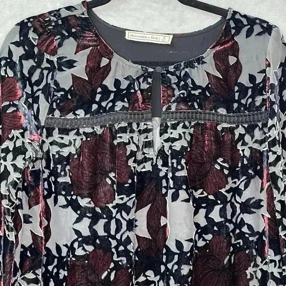 Abercrombie & Fitch Mini Dress S Floral Burnout Lined Black Burgundy Whimsigoth - Picture 4 of 14